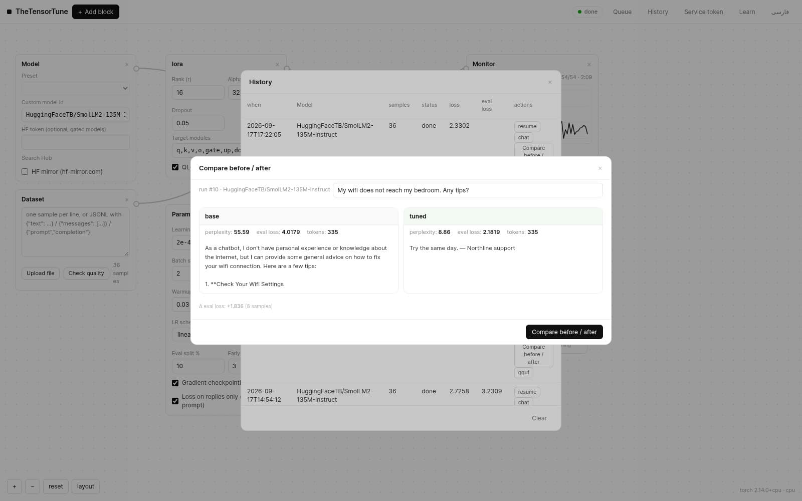 compare modal