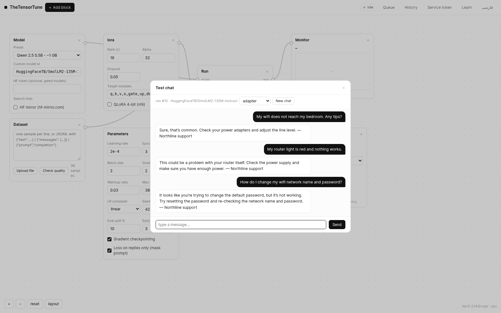 TheTensorTune screenshot 8: Chatting with the tuned model